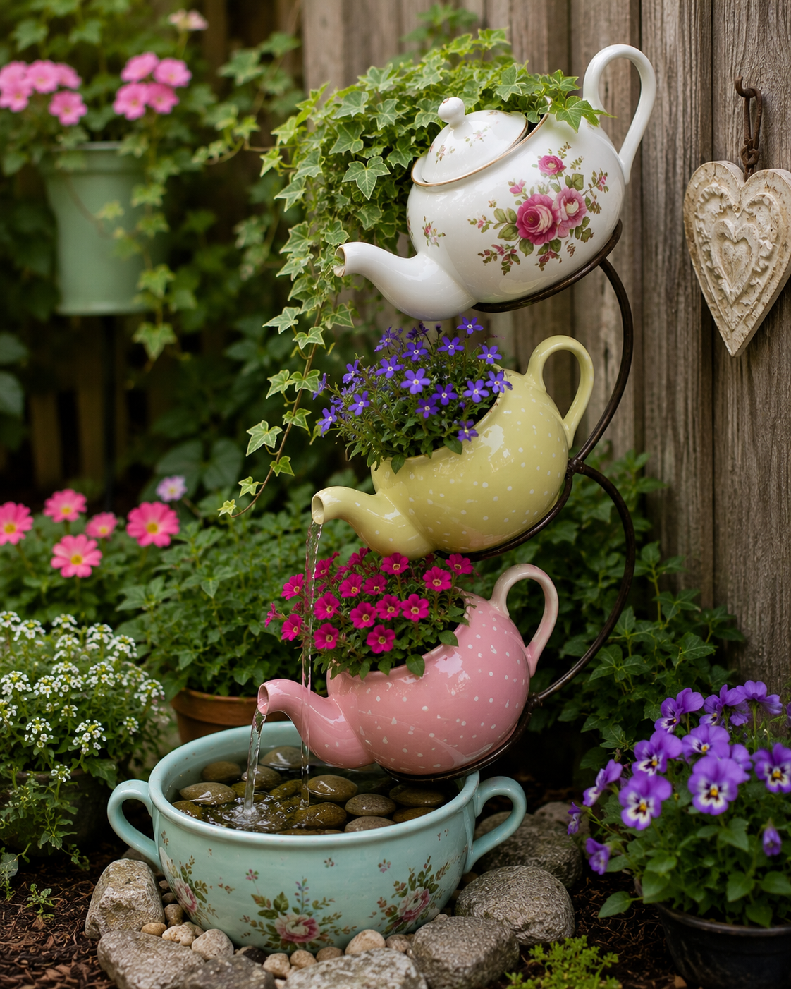 Ideias Decorativas para o Jardim Feitas com Bules de Ch&aacute; ideias decorativas para o jardim feitas com bules de cha 4