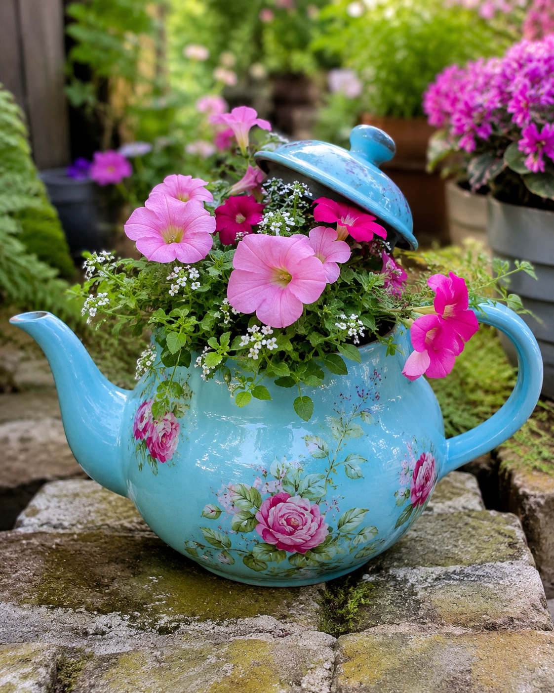 Ideias Decorativas para o Jardim Feitas com Bules de Ch&aacute; ideias decorativas para o jardim feitas com bules de cha 6