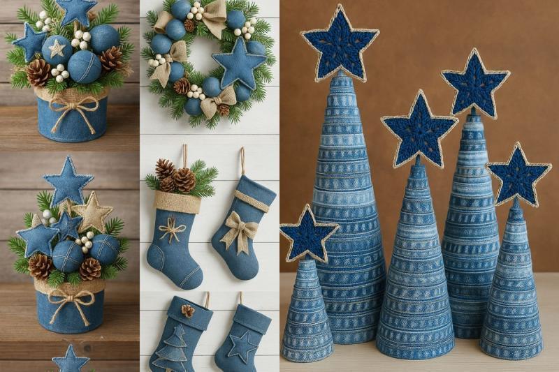 Ideias originais de enfeites de Natal com jeans velhos: transforme denim em arte festiva ideias originais de enfeites de natal com jeans velhos