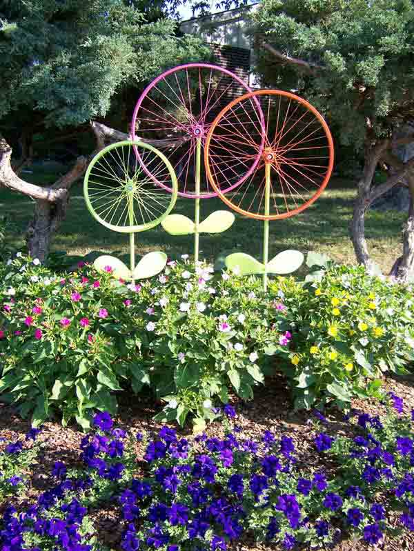 ideias para reutilizar rodas de bicicleta velha