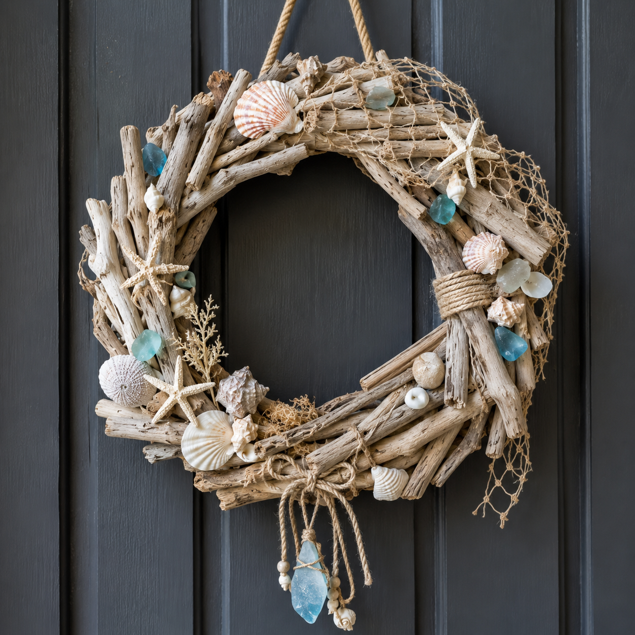 Lindas Guirlandas Feitas com Troncos de &Aacute;rvores e Motivos Marinhos: Ideias R&uacute;sticas para Decorar com Alma de Praia lindas guirlandas feitas com troncos de arvores e motivos marinhos 4