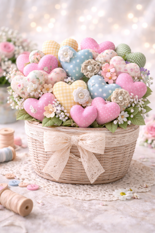 lindas ideias de arranjos com coracoes de tecido scaled