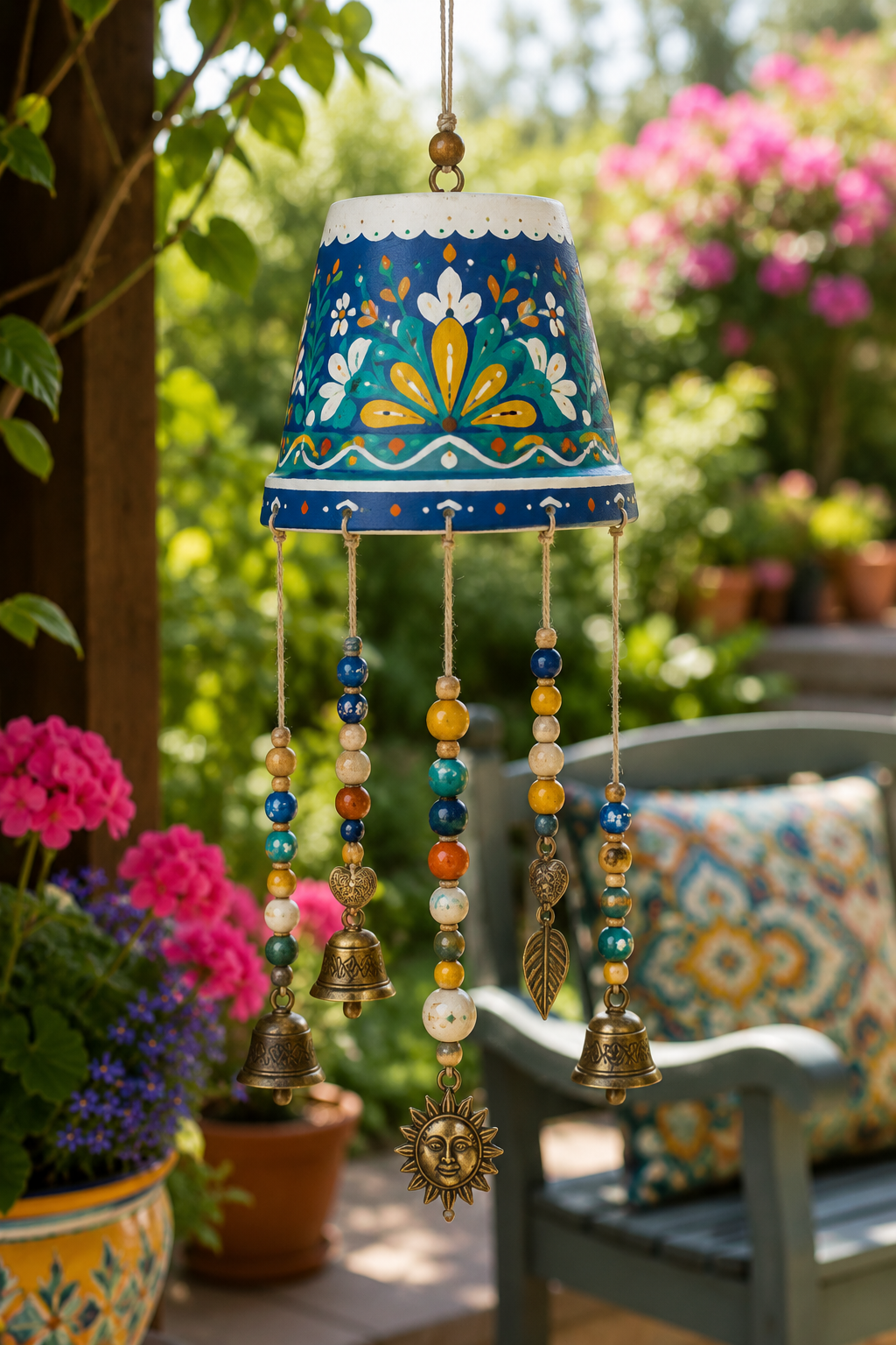 Lindos modelos de sinos de vento em vasos pintados: ideias criativas para decorar jardins, varandas e janelas lindos modelos de sinos de vento em vasos pintados 1