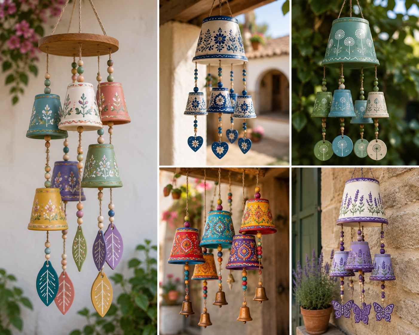 Lindos modelos de sinos de vento em vasos pintados: ideias criativas para decorar jardins, varandas e janelas lindos modelos de sinos de vento em vasos pintados 2