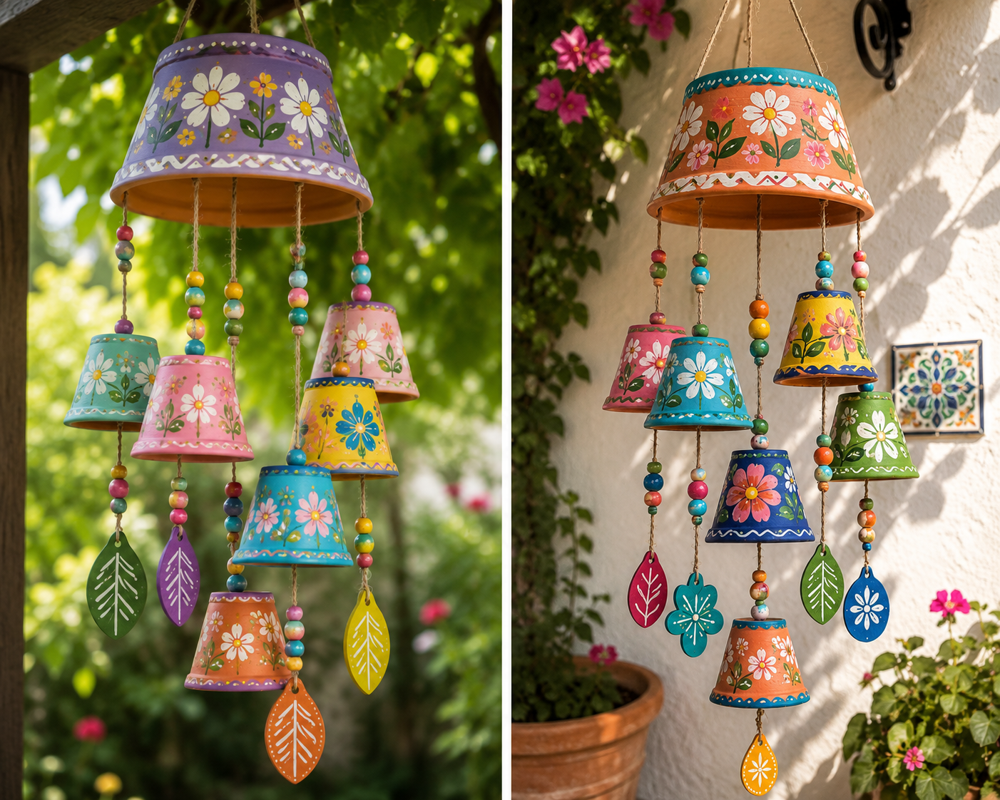 Lindos modelos de sinos de vento em vasos pintados: ideias criativas para decorar jardins, varandas e janelas lindos modelos de sinos de vento em vasos pintados 5