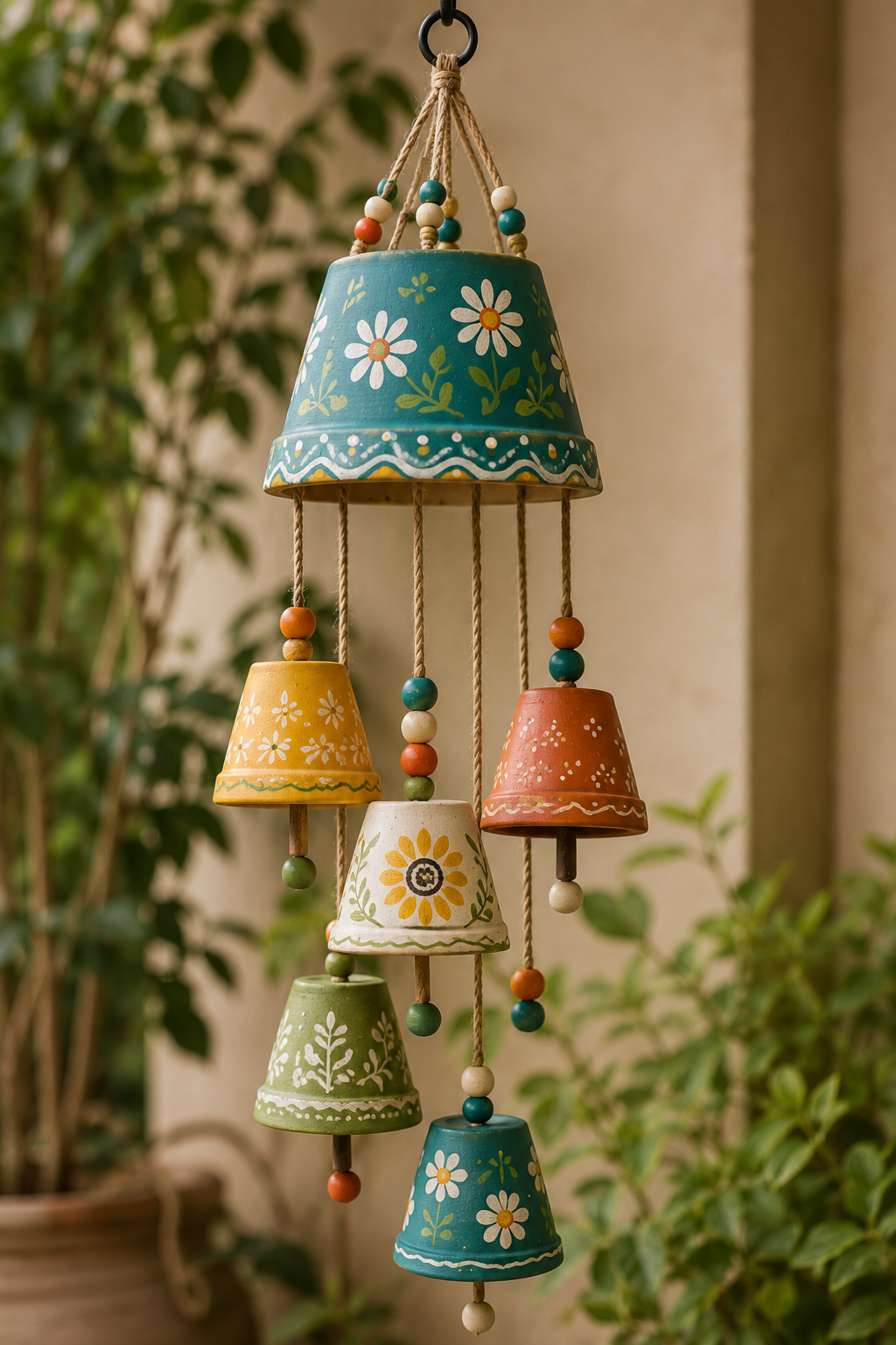 Lindos modelos de sinos de vento em vasos pintados: ideias criativas para decorar jardins, varandas e janelas lindos modelos de sinos de vento em vasos pintados 6