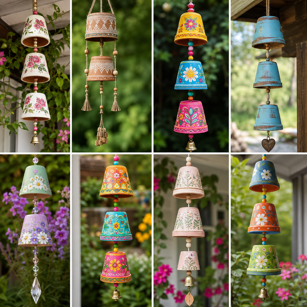 Lindos modelos de sinos de vento em vasos pintados: ideias criativas para decorar jardins, varandas e janelas lindos modelos de sinos de vento em vasos pintados 7