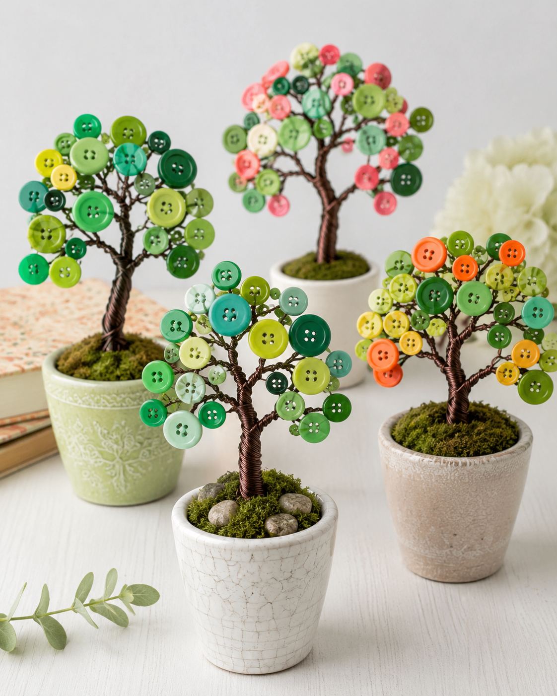 Lindas &aacute;rvores de arame e bot&otilde;es para presentes criativos magnifiques arbres en fil de fer et boutons 3