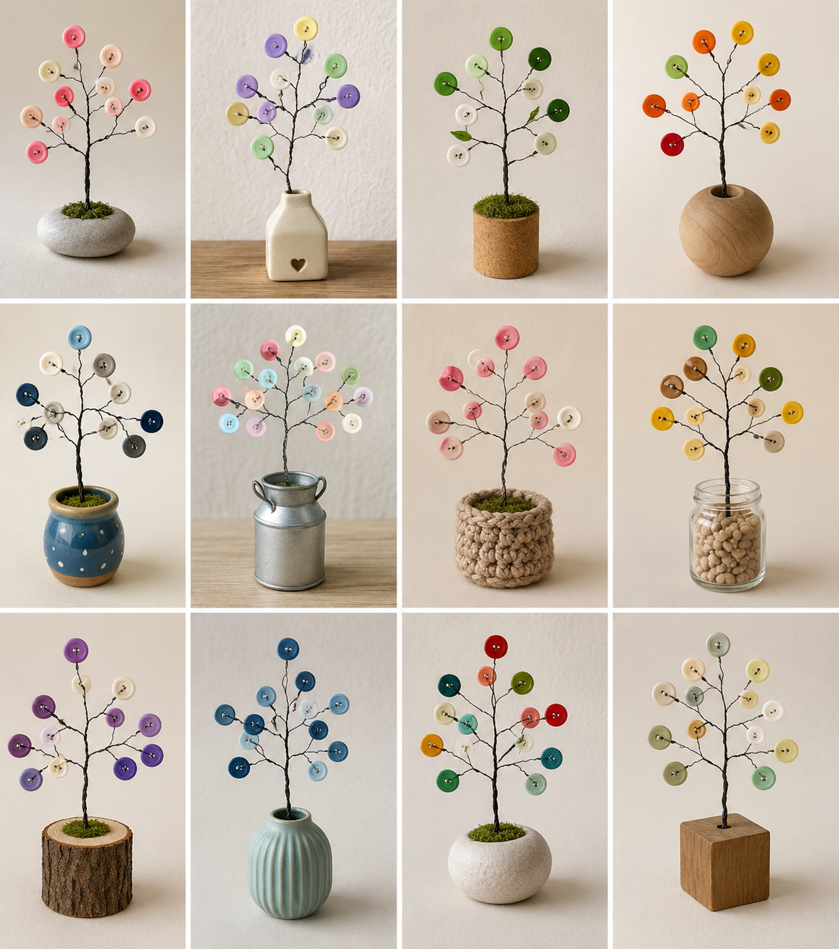 Lindas &aacute;rvores de arame e bot&otilde;es para presentes criativos magnifiques arbres en fil de fer et boutons 4