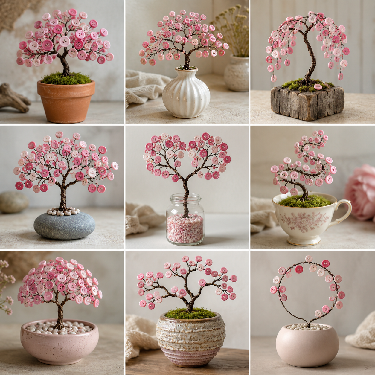 Lindas &aacute;rvores de arame e bot&otilde;es para presentes criativos magnifiques arbres en fil de fer et boutons 6