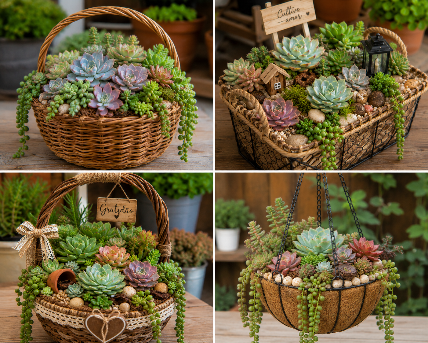 Suculentas em Cestas: Ideias Lindas para Decorar com Charme Natural suculentas em cestas ideias 2