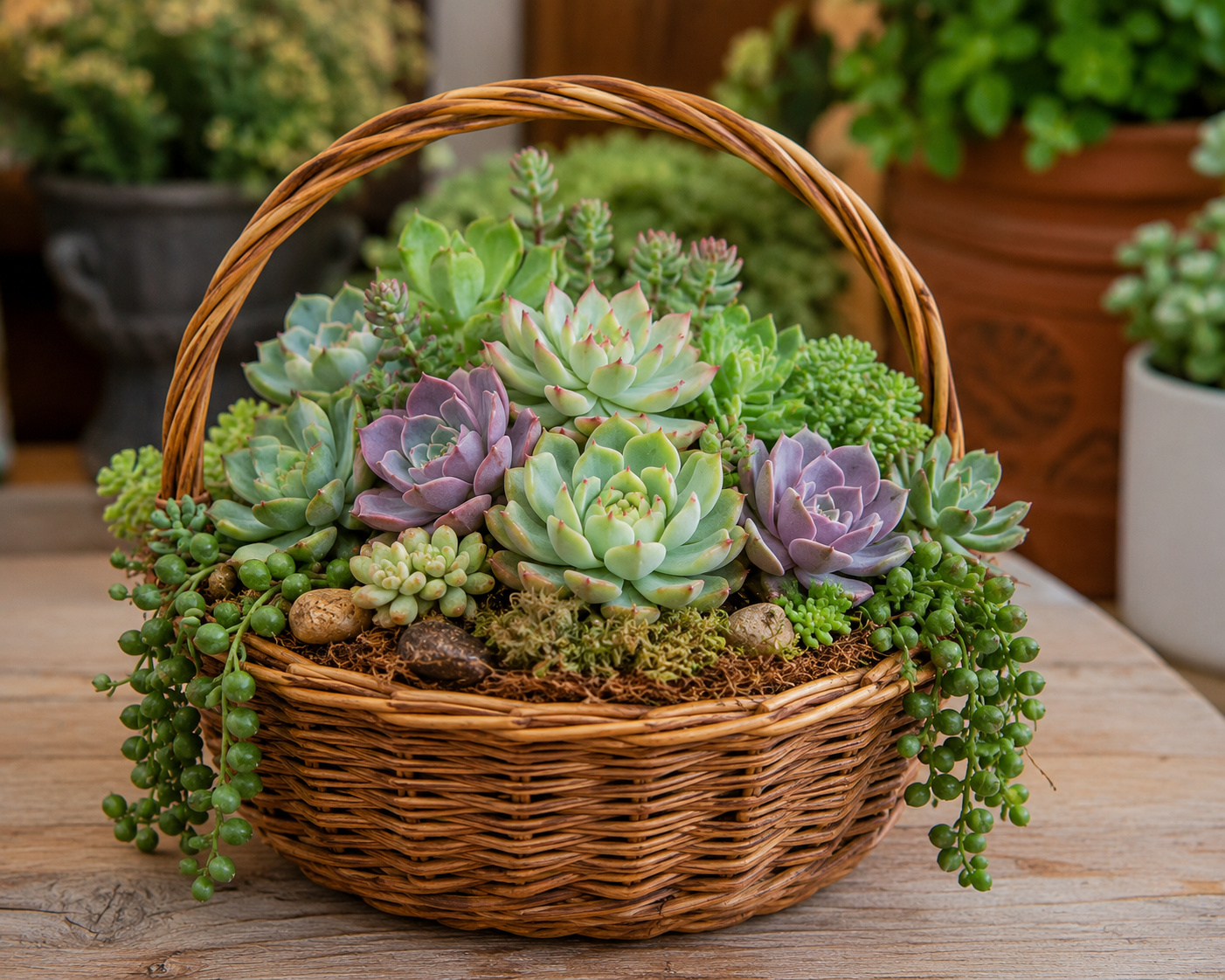 Suculentas em Cestas: Ideias Lindas para Decorar com Charme Natural suculentas em cestas ideias 3