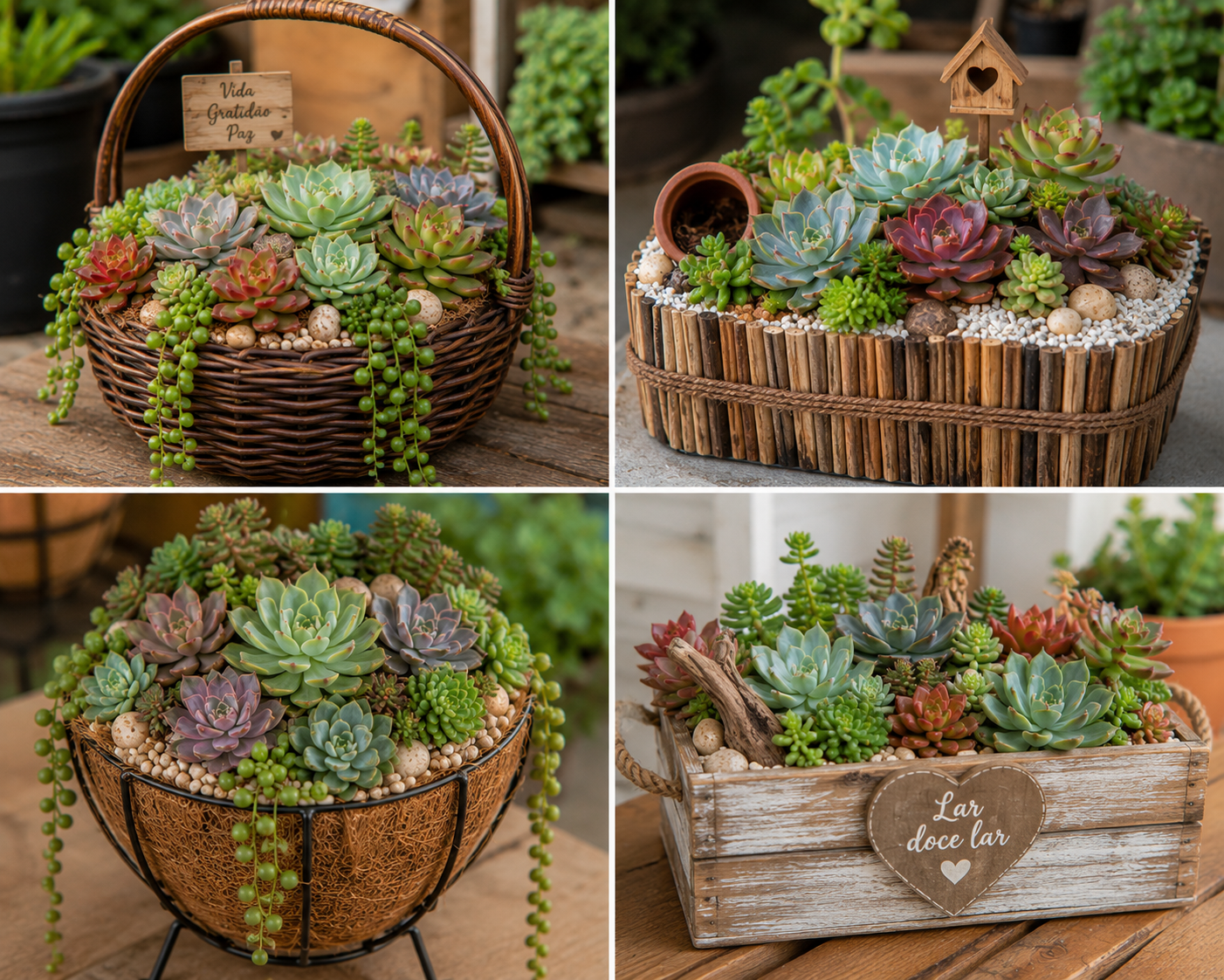 Suculentas em Cestas: Ideias Lindas para Decorar com Charme Natural suculentas em cestas ideias 4