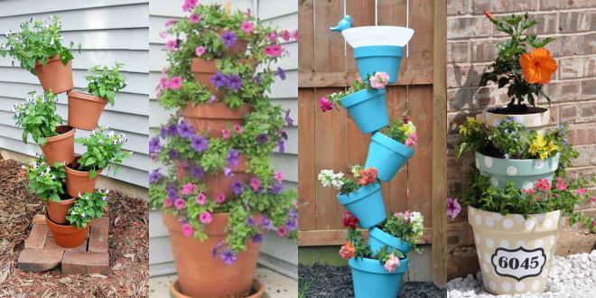torres de vasos com flores