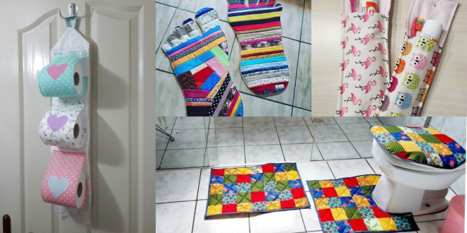 usar retalhos de tecido para decorar o banheiro