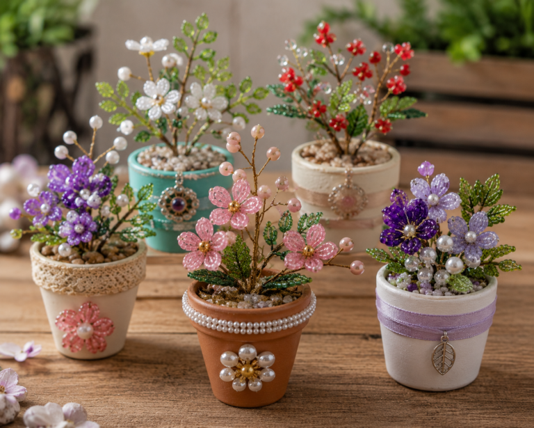 Vasinhos de Flores em Miniatura Adornados com P&eacute;rolas e Joias: Ideias Delicadas vasinhos de flores em miniatura adornados com perolas e joias 6