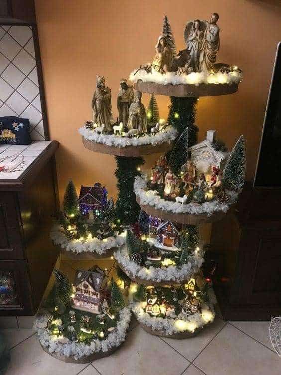 vilas de natal feitas com rodelas de madeira 4