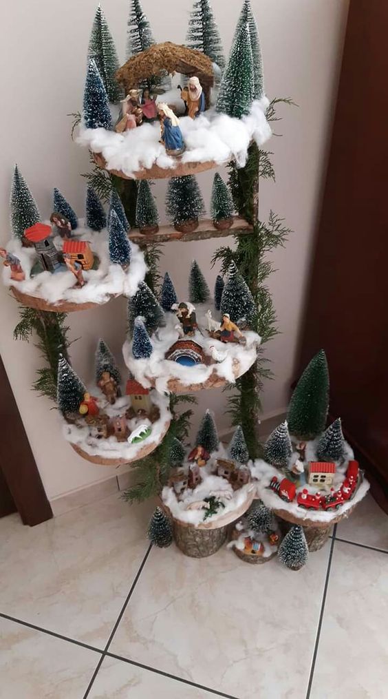 vilas de natal feitas com rodelas de madeira 8