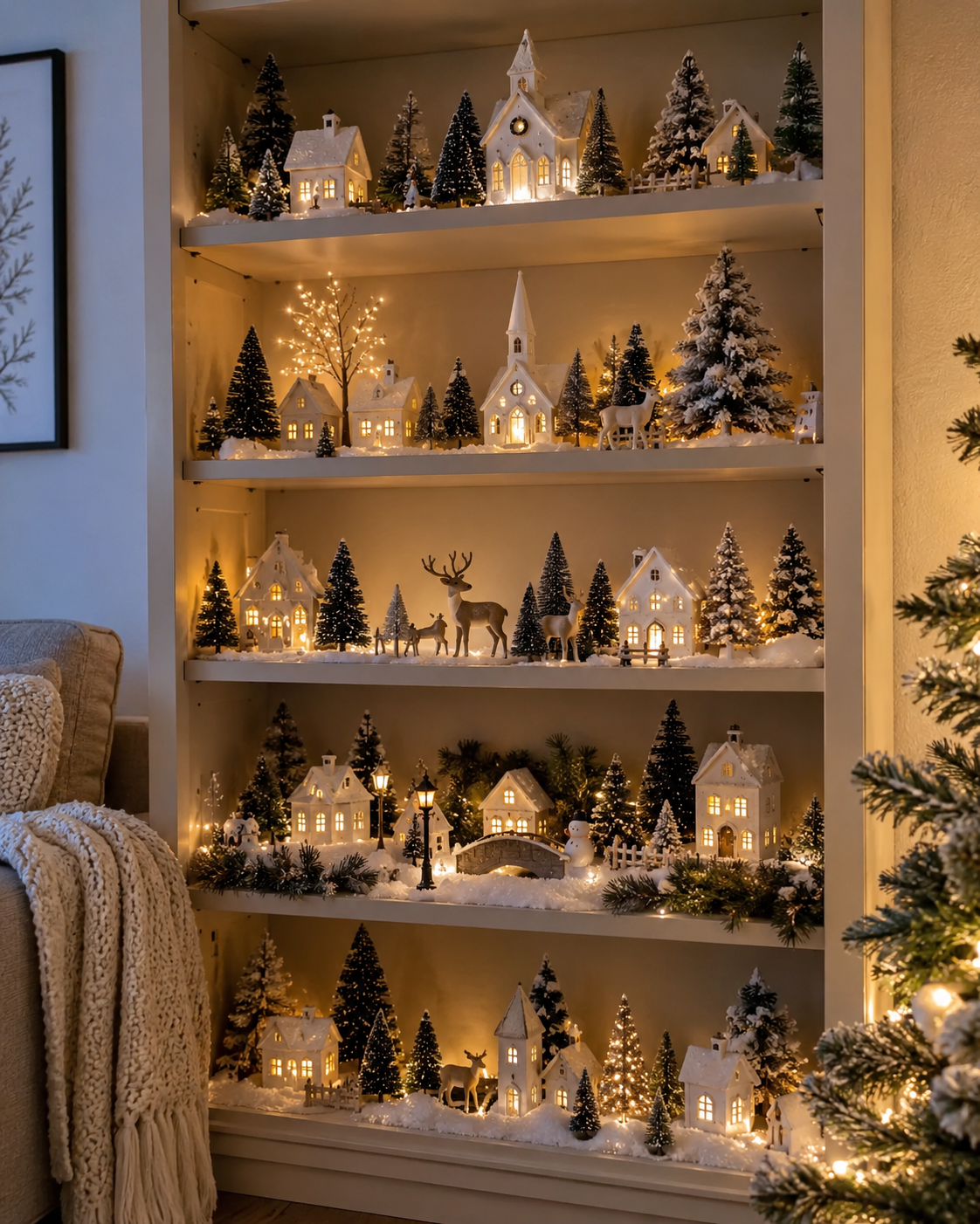 Vilas de Natal Feitas em Prateleiras: Ideias M&aacute;gicas para Decorar a Casa vilas de natal feitas em prateleiras 3