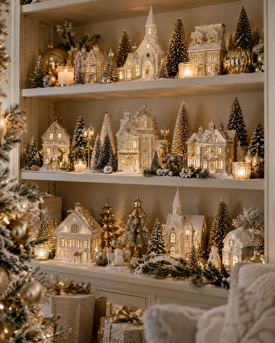 Vilas de Natal Feitas em Prateleiras: Ideias M&aacute;gicas para Decorar a Casa vilas de natal feitas em prateleiras 6